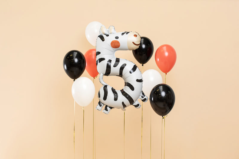 Liels balons cipars 5, dzīvnieks - zebra, pildāms ar hēliju