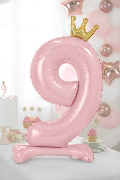 Liels balons cipars 9, rozā, brīvi stāvošs - nav nepieciešams hēlijs