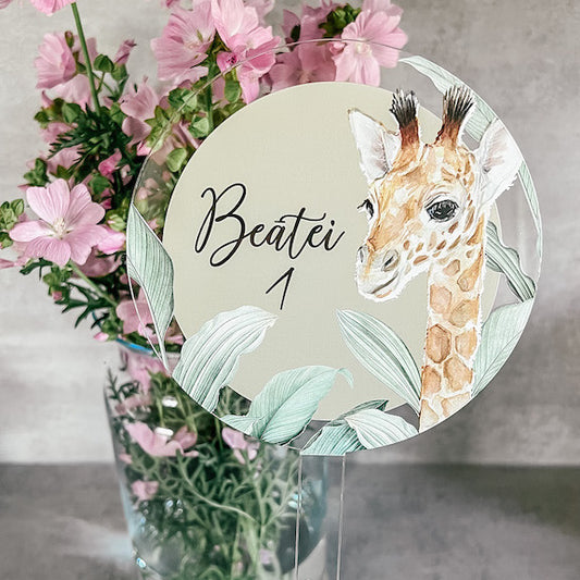 Žirafe - Personalizēts bērna dzimšanas dienas kūkas dekors - toperis