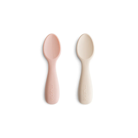 Mazuļa silikona karotītes, Silicone Toddler Spoons Blush/Shifting Sand, rozā, Mushie