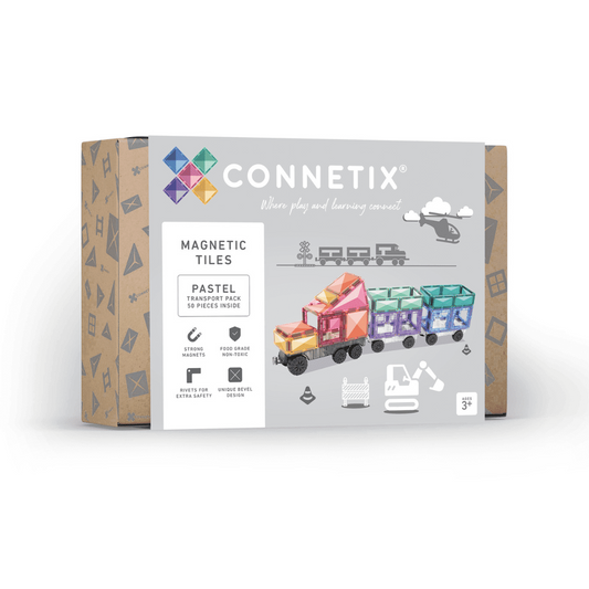 Magnētiskie klucīši flīzes, konstruktors - Pastel Transport Pack, 50 gab, Connetix Magnetic Tiles
