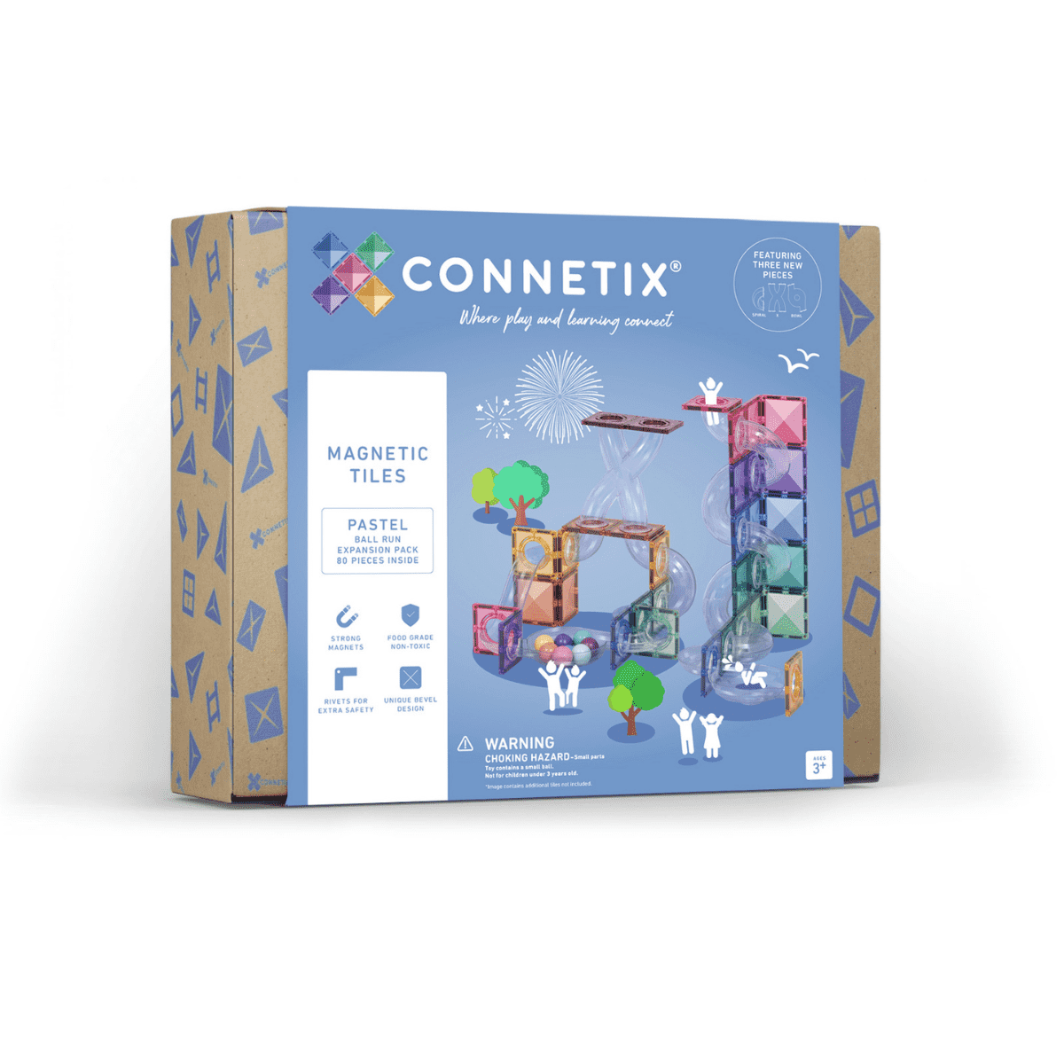 Magnētiskie klucīši flīzes, konstruktors - Pastel Ball Run, 80 gab, Connetix Magnetic Tiles
