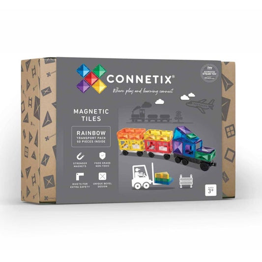 Magnētiskie klucīši, konstruktors - Rainbow Transport Pack, 50 gab, Connetix Magnetic Tiles