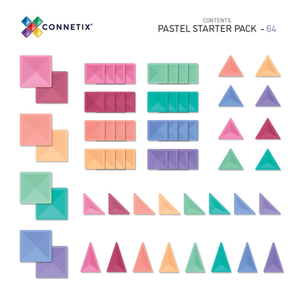 Magnētiskie klucīši, flīzītes, konstruktors - Pastel Starter Pack flīzes, 66 gab, Connetix, CT-P-00064-ST
