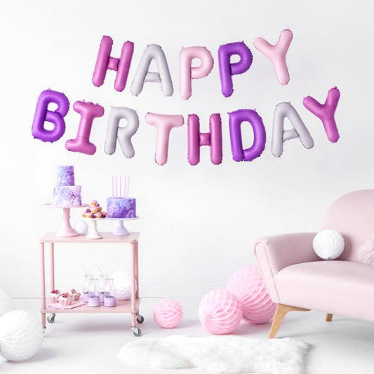 DIY Balonu virtene Happy Birthday, rozā, 340 x 34cm - Balloons Pink