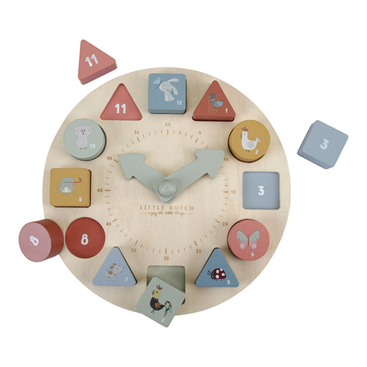 Koka pulkstenis formiņu šķirotājs, Puzzle Clock, Little Dutch