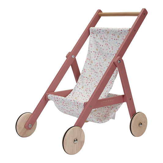 Rotaļu leļļu rati, koka, Little Dutch Flowers and Butterflies doll stroller, Pink, rozā, LD7064