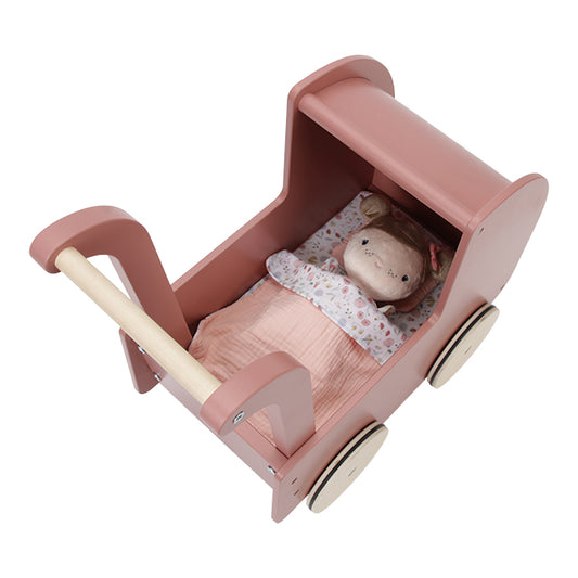 Leļļu koka rati Flowers & Butterflies, Wooden Doll Pram, Little Dutch, LD7108