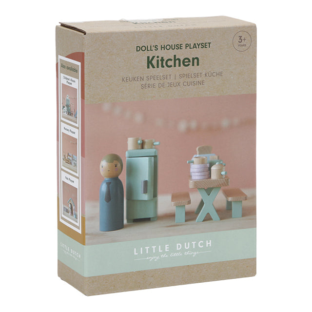 Little Dutch leļļu mājas koka virtuves mēbeles, iekārtojums, dekorācijas, uzlīmes un aksesuāri, Doll's House Kitchet playset, 4476