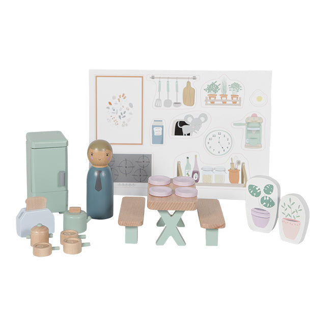 Little Dutch leļļu mājas koka virtuves mēbeles, iekārtojums, dekorācijas, uzlīmes un aksesuāri, Doll's House Kitchet playset, 4476