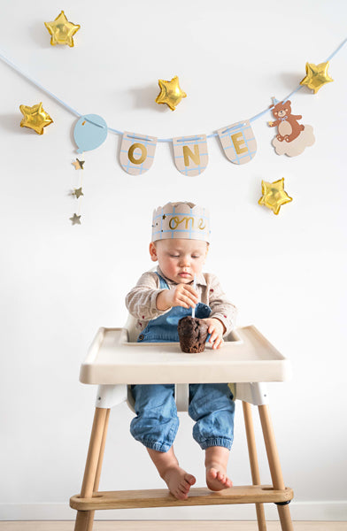 Svētku virtene un kronis ar uzrakstu "One", Chair banner and a crown, Teddy Bear, GRL125