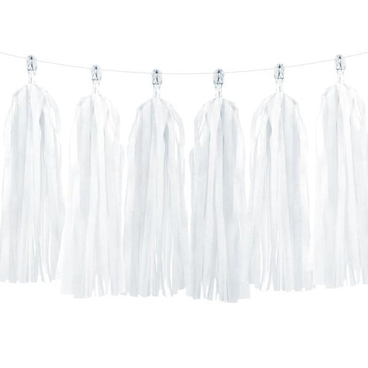 Svētku virtene ar pušķiem - Party Deco Tassel Garland, white. TG1-008
