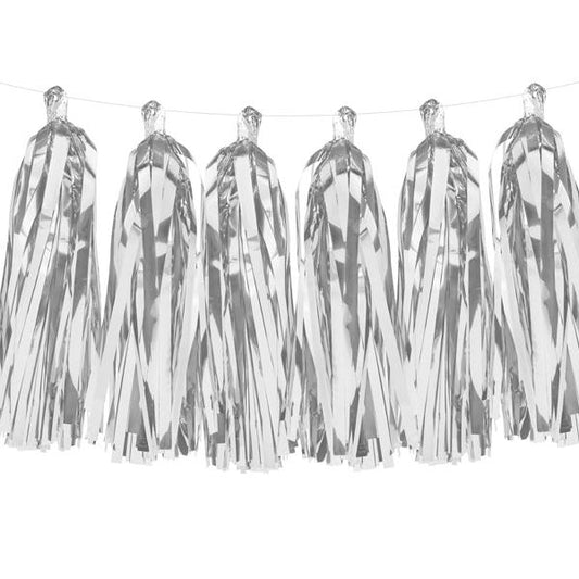 Svētku virtene ar pušķiem - Party Deco Tassel Garland, silver. TG1-018M
