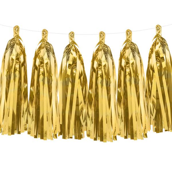 Svētku virtene ar pušķiem - Party Deco Tassel Garland, gold. TG1-019M