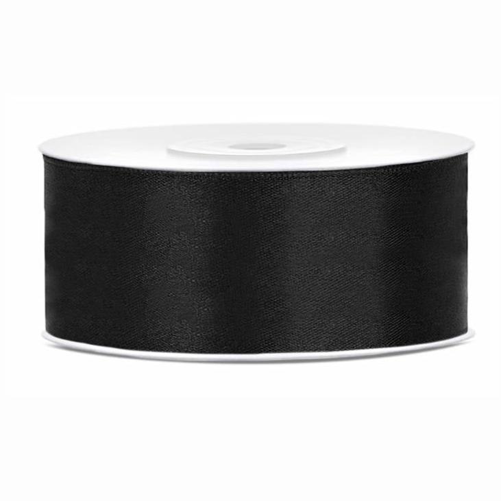 Melna satīna lente - Satin Ribbon, 
TS25-0180, black, 25mm/25m