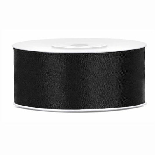 Melna satīna lente - Satin Ribbon, 
TS25-0180, black, 25mm/25m