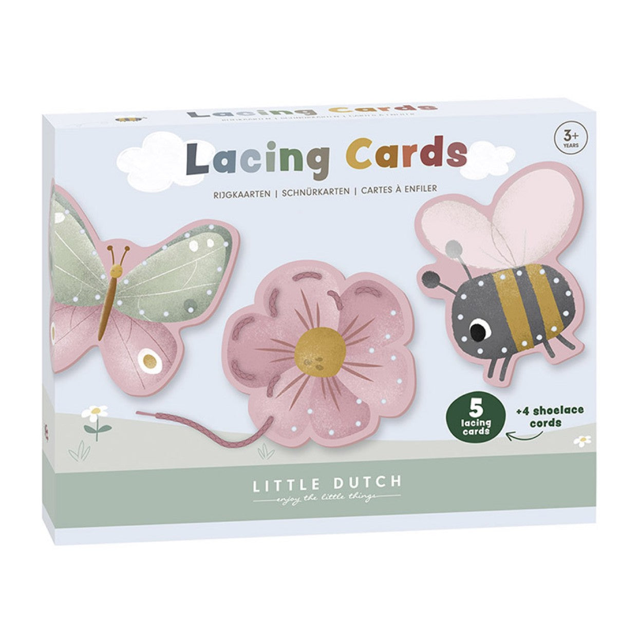 Šņorēšanas spēle, kārtis, Flowers and Butterflies, Lacing Cards, Little Dutch Sailors Bay, 120723