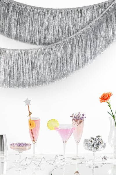 Svētku virtene ar bārkstīm - Fringe Garland, party deco, sudraba, FG1-018