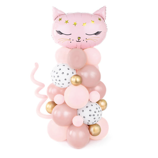 Balonu buķete ar rozā kaķi, stāvoša - nav nepieciešams hēlijs, GBN12