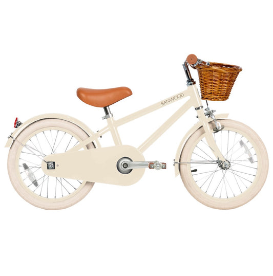 Banwood bērnu velosipēds ar pītu koka groziņu, krēmkrāsas balts divritenis ar pievienojamiem palīgriteņiem, 16 collu, Banwood Classic kids bike, Cream, 16 inch