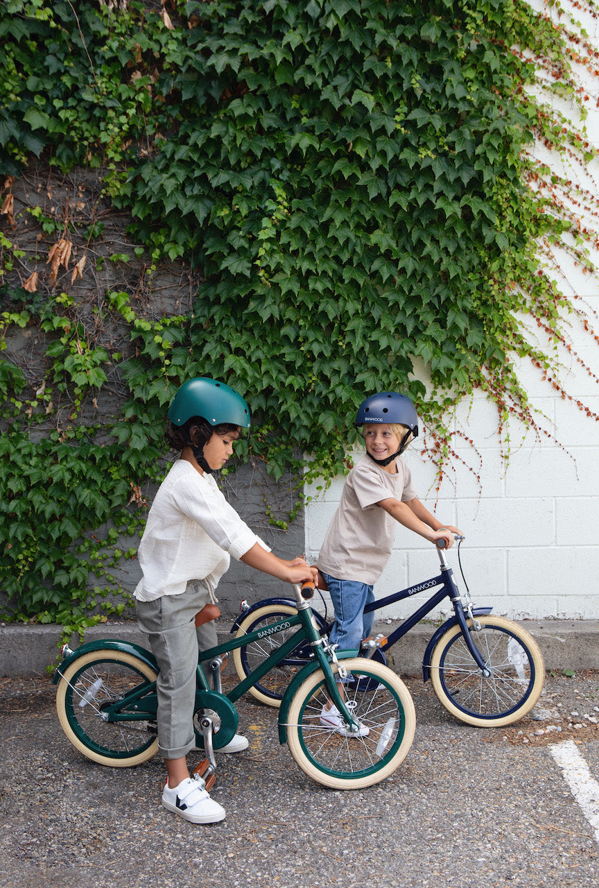 Banwood bērnu velosipēds ar pītu koka groziņu, zaļš divritenis ar pievienojamiem palīgriteņiem, 16 collu, Banwood Classic kids bike, Green, 16 inch