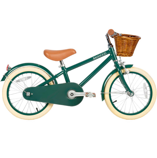 Banwood bērnu velosipēds ar pītu koka groziņu, zaļš divritenis ar pievienojamiem palīgriteņiem, 16 collu, Banwood Classic kids bike, Green, 16 inch