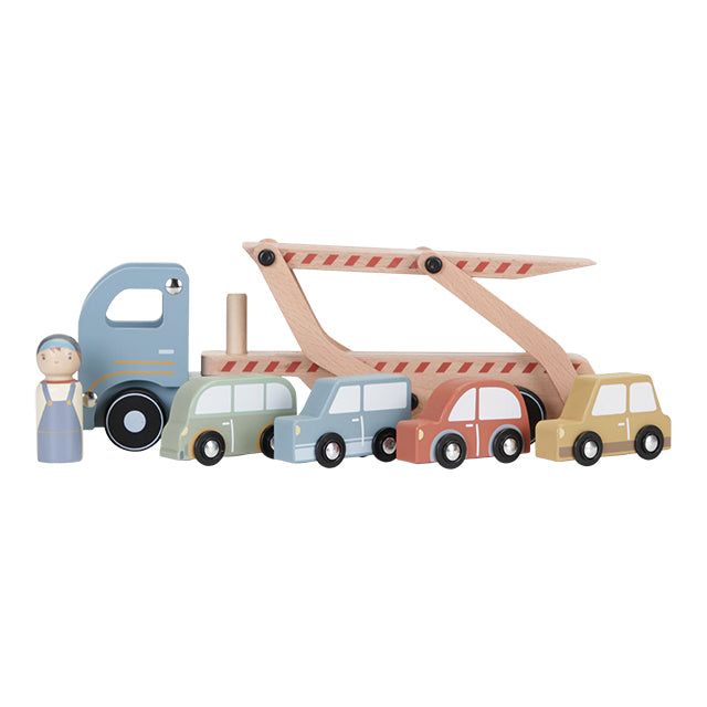 Koka treileris ar mašīnām, Little-Dutch, 7095, Wooden Transport truck FSC