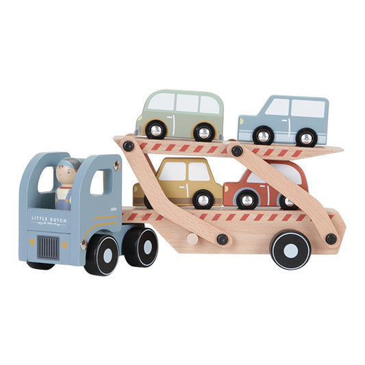 Koka treileris ar mašīnām, Little-Dutch, 7095, Wooden Transport truck FSC