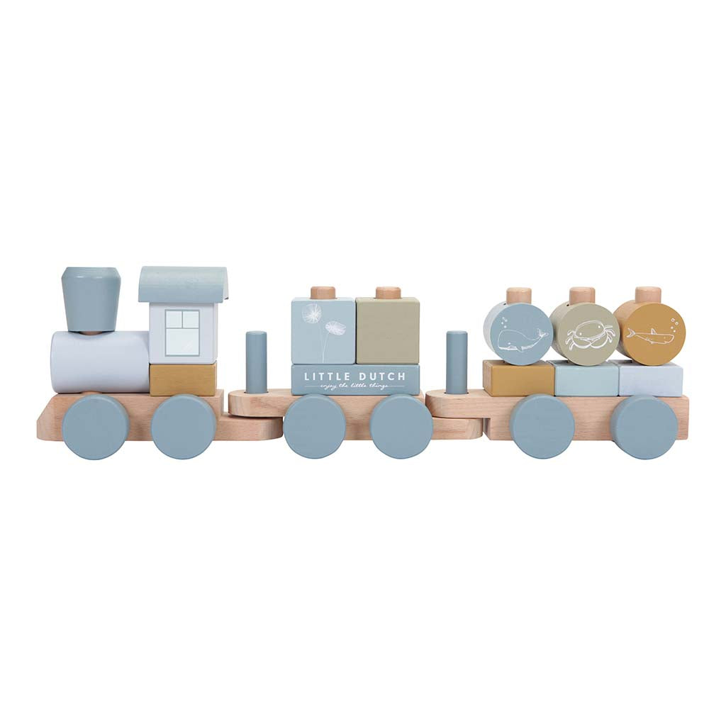 Koka rotaļu vilciens, zils, Ocean Blue, Little Dutch, 7036, Stacking Train